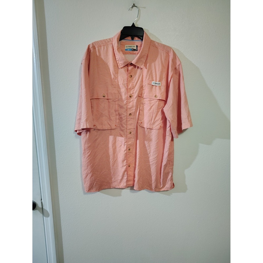 Magellan Outdoors Fish Gear‎ XL Orange Gingham Short Sleeve Fishing Shirt